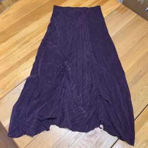 Monika Turtle Studio Purple Crinkle Rayon Handkerchief Hem Maxi Skirt Large USA